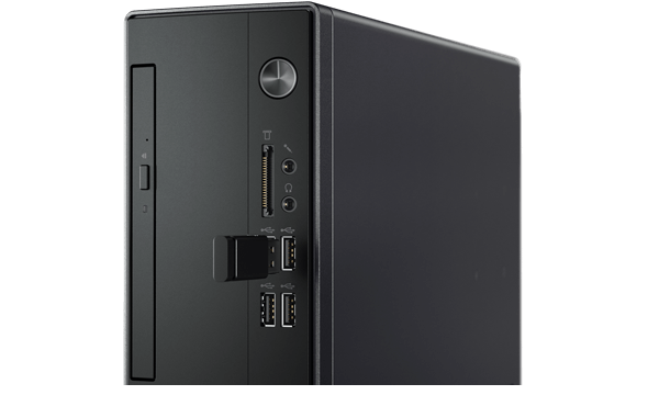 Easy front access to ports on the Lenovo V520 small form factor desktop.