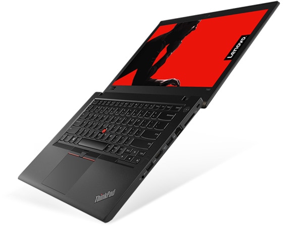 Lenovo ThinkPad T480 - Sideview of the laptop flipped open 180 degrees