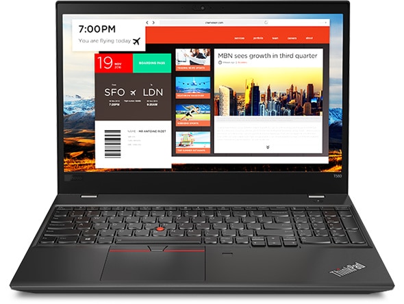 Lenovo ThinkPad T580 - Front-facing view, showing many apps open
