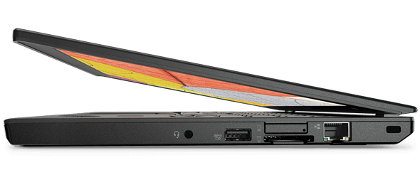 Side view of ThinkPad X270 laptop, ports and slots.