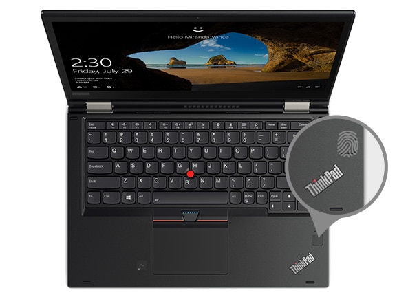 Lenovo ThinkPad X380 Yoga Top View with Close Up of Fingerprint Reader