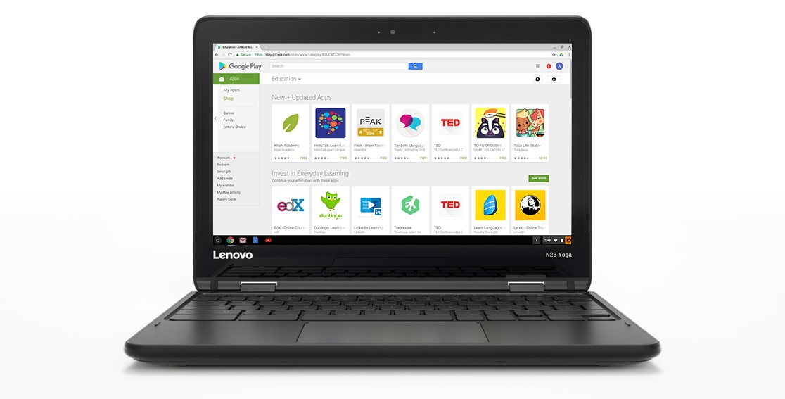 Lenovo N23, front display view featuring Google Play Store