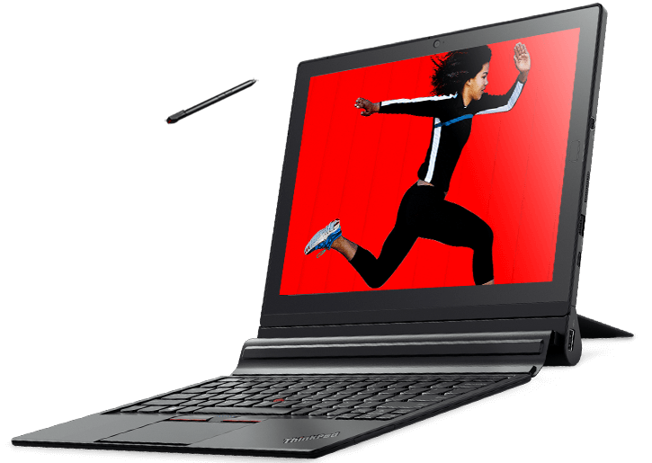 ThinkPad X1 Tablet with kickstand and full-sized award-winning keyboard.