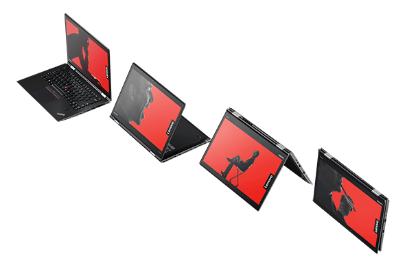 ThinkPad X1 Yoga in 4 different modes: laptop, stand, tent, tablet