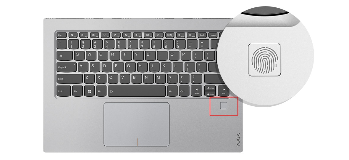 Yoga 920 Vibes keyboard and fingerprint reader closeup