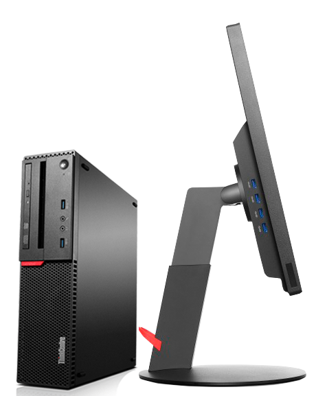 Lenovo ThinkCentre M700 SFF front right side view beside monitor