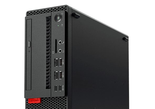 Lenovo ThinkCentre M910 SFF front detail view of ports and optical drive